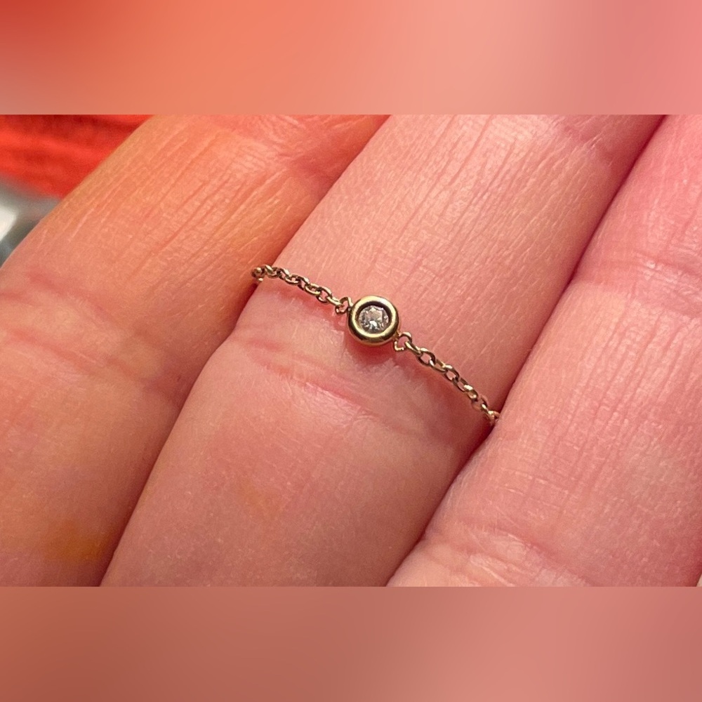 14K Bezel solitaire chain ring, 9.75